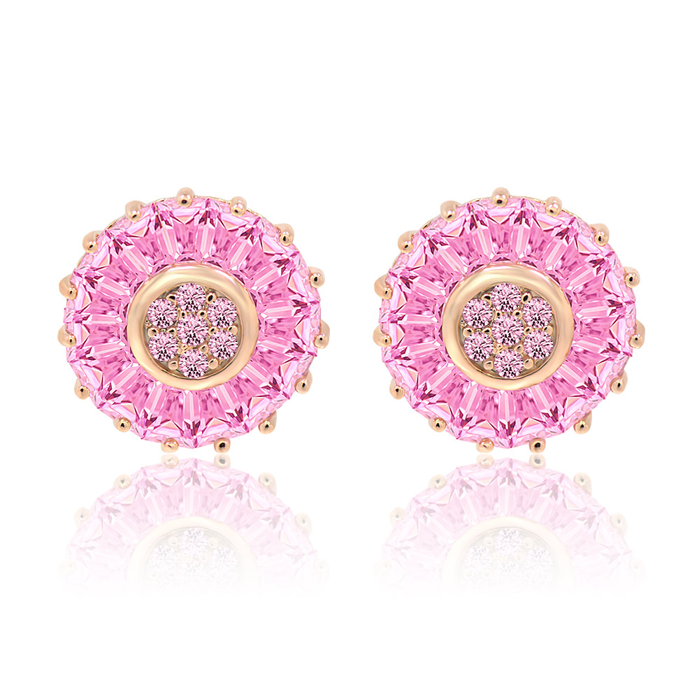 Pink Tone Flashed Round Stud Earrings